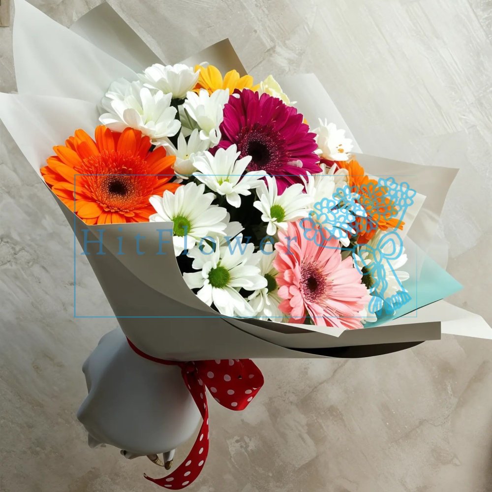 Букет цветов Яркие Мгновения Букет цветов из: Хризантемы и Герберы