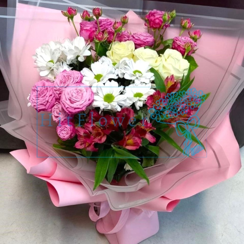 Букет цветов Цветочная фантазия Букет цветов из: Хризантемы, Розы и Альстромерии